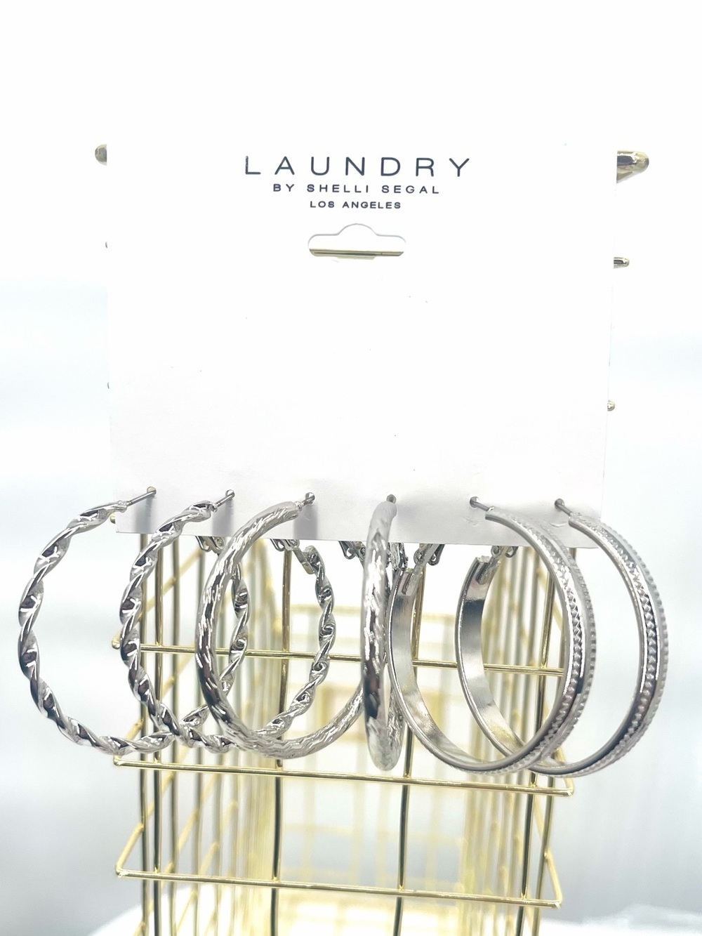 Laundry by Shelli Segal NWT silver toned 3 pair hoop earring set